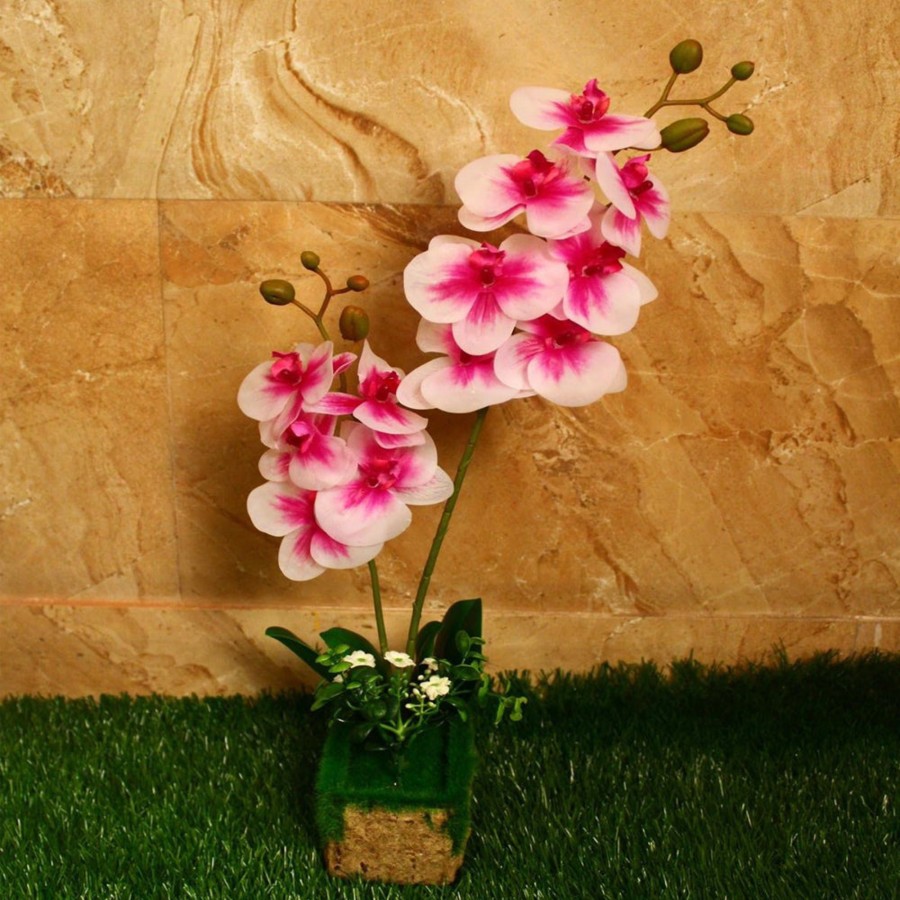 Artificial Turf Plants Wonderland | Artificial Flower Orchid Color - Square Pot- Pink & White, Artificial Flowers For Home Decor With Pot