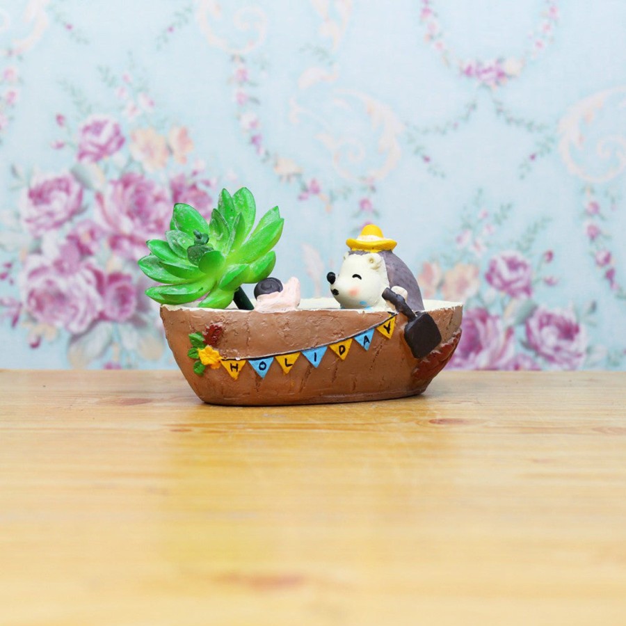 Garden Planters Wonderland | Hedgehog On Boat Pot For Home And Balcony Decoration