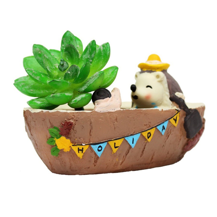 Garden Planters Wonderland | Hedgehog On Boat Pot For Home And Balcony Decoration