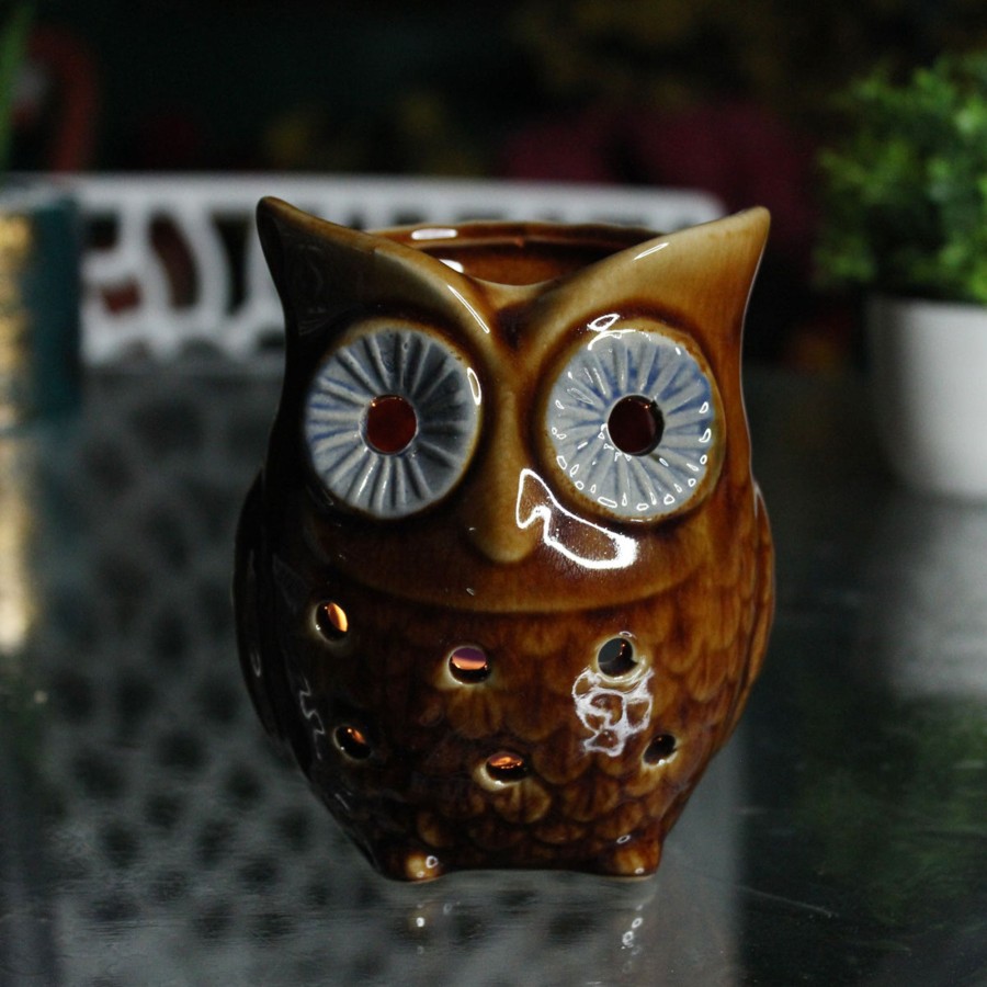 Home Decor Wonderland Animal And Bird Figurine | Tea Light Ceramic Owl-Brown, Home Decor, Office Decoration