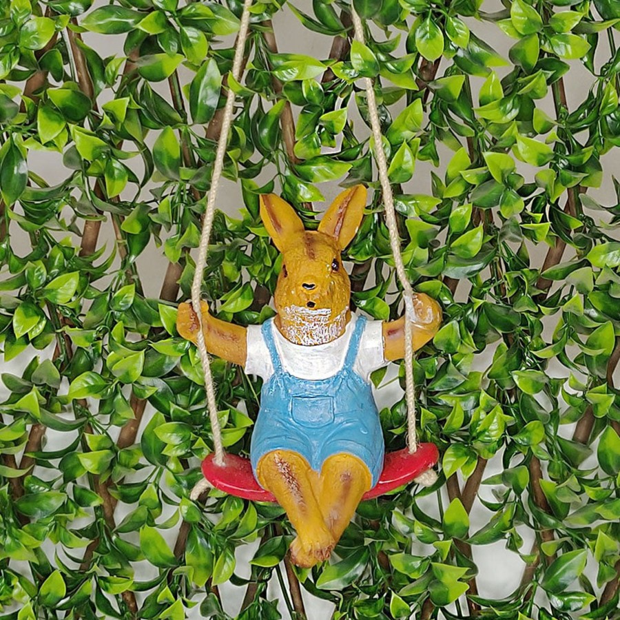 Garden Decor Wonderland Garden Statues | Rabbit On Swing For Garden Decoration