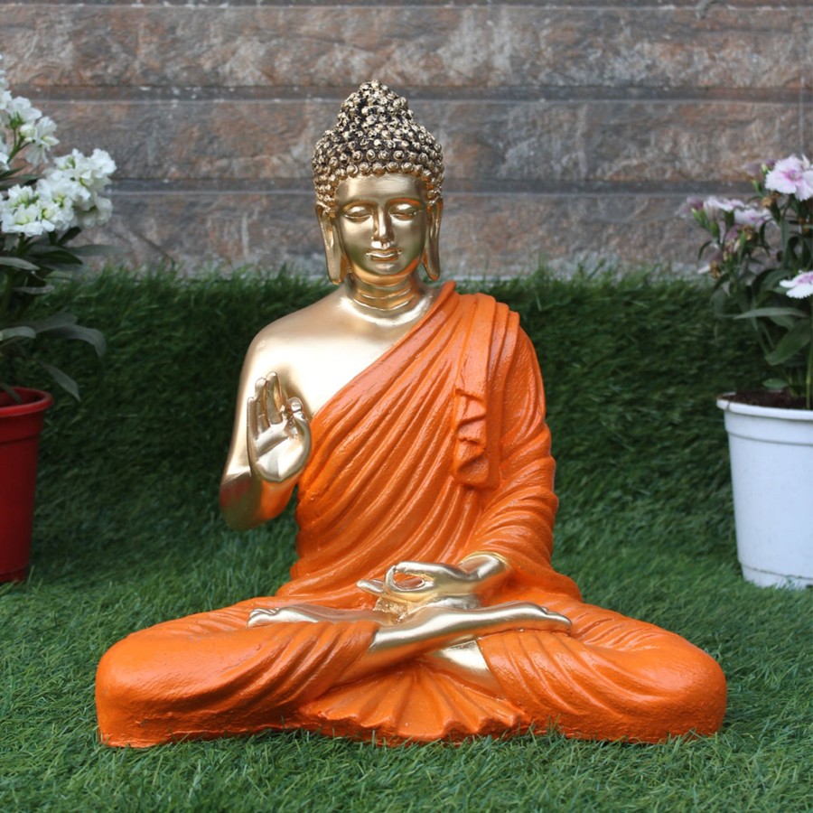 Garden Decor Wonderland Buddha And Monk Statue | Wonderland Resin 14 '' Buddha (Golden Body & White) (Aashirwad)