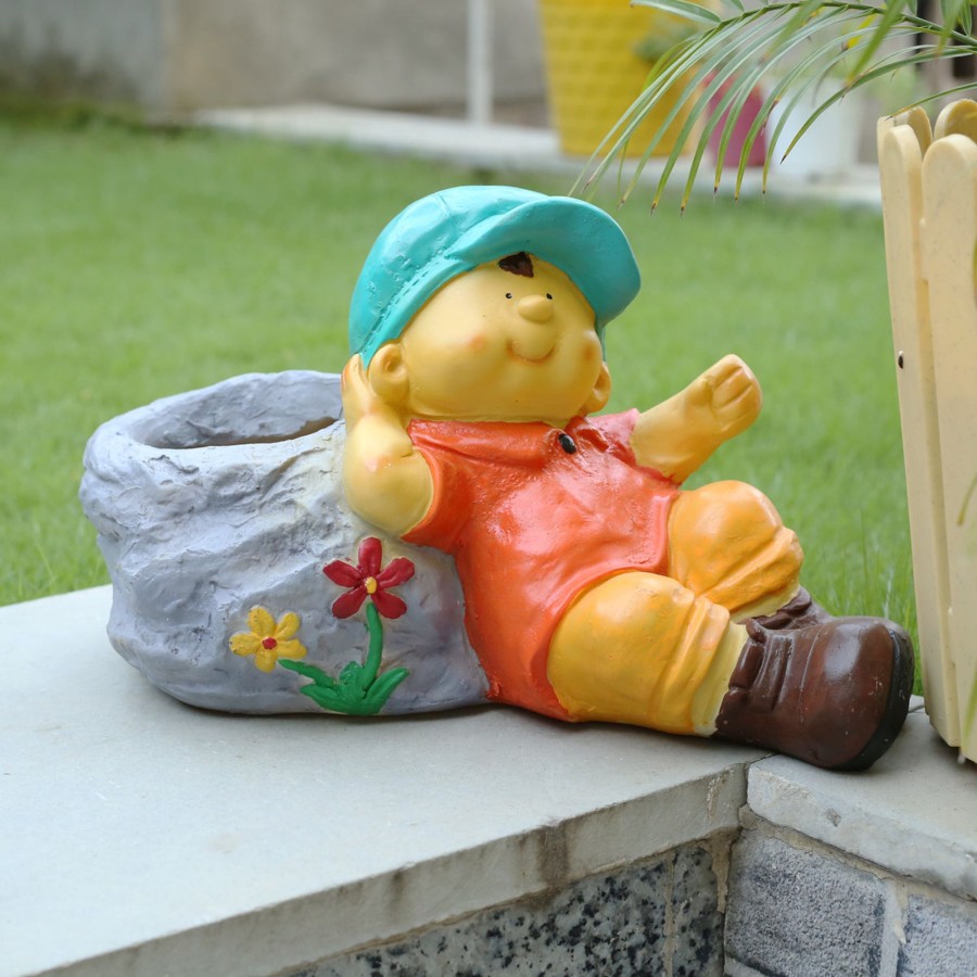 Garden Planters Wonderland | Wonderland Stone Planter Boy (Orange)| Garden Pots | Outdoor Planters