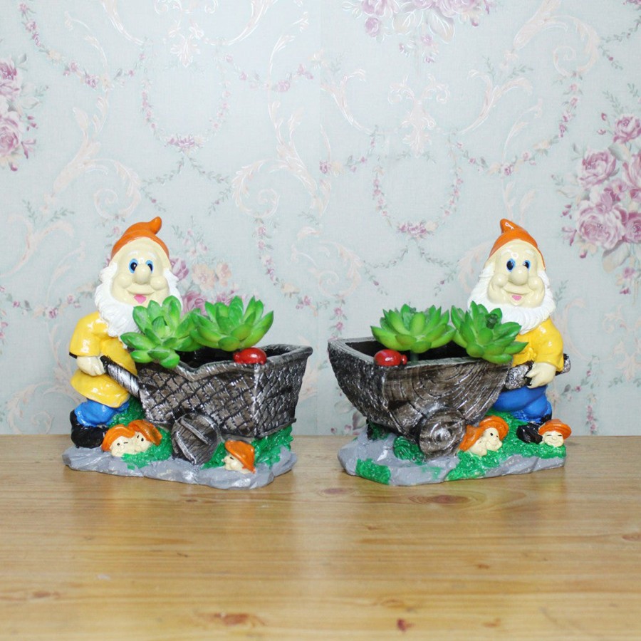 Home Decor Wonderland Table Top Decor | (Set Of 2) Small Gnome Succulents For Home Decoration