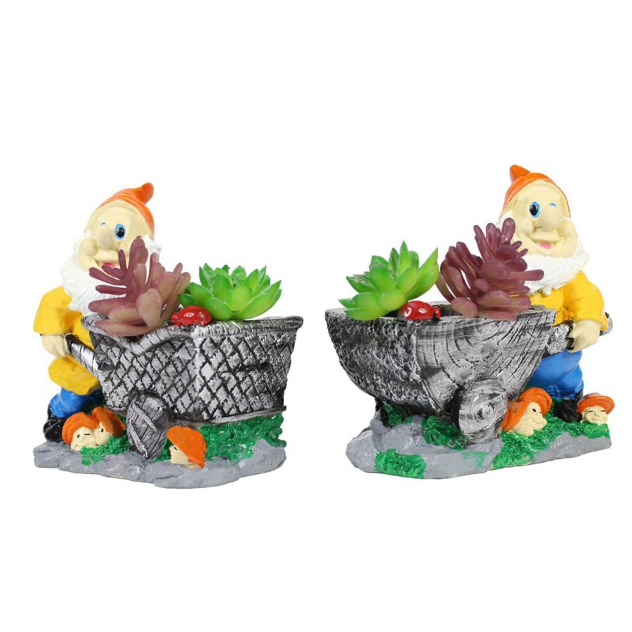 Home Decor Wonderland Table Top Decor | (Set Of 2) Small Gnome Succulents For Home Decoration