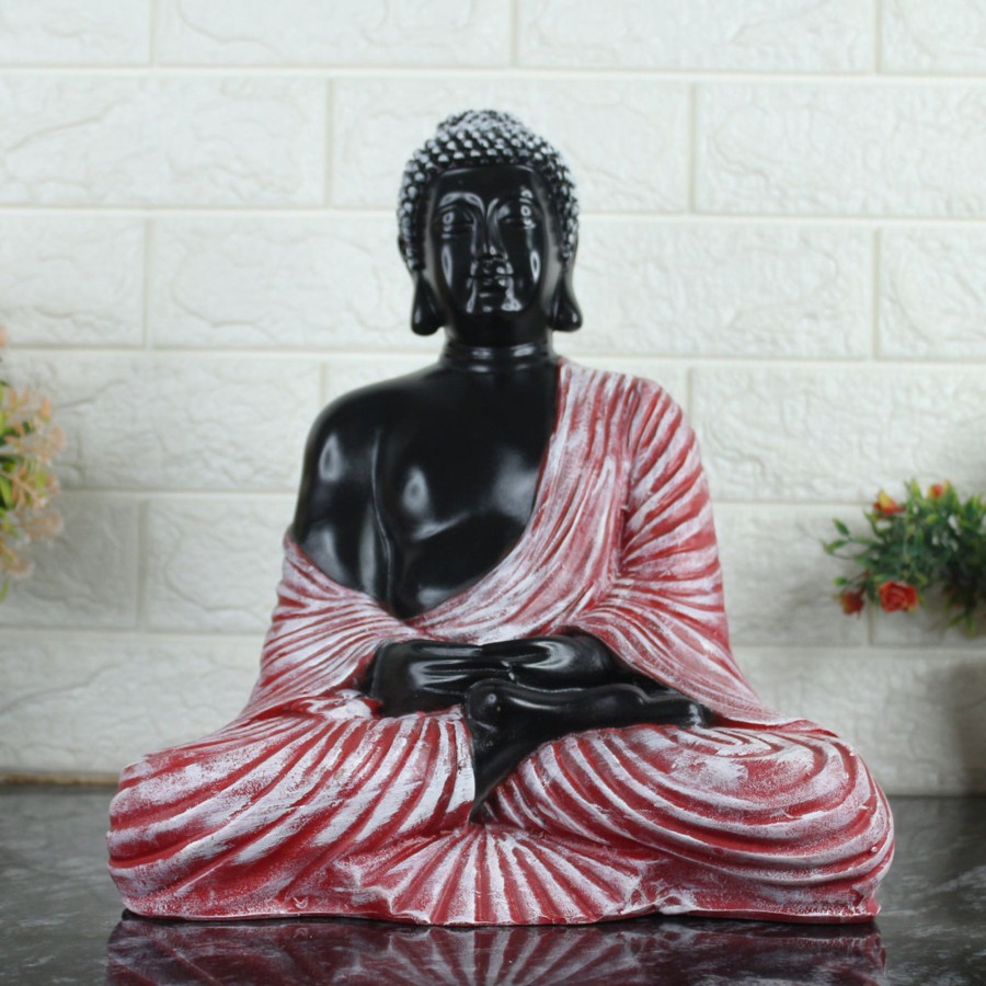 Garden Decor Wonderland Buddha And Monk Statue | Buddha Statue For Home And Garden Decoration (Pink & Black)