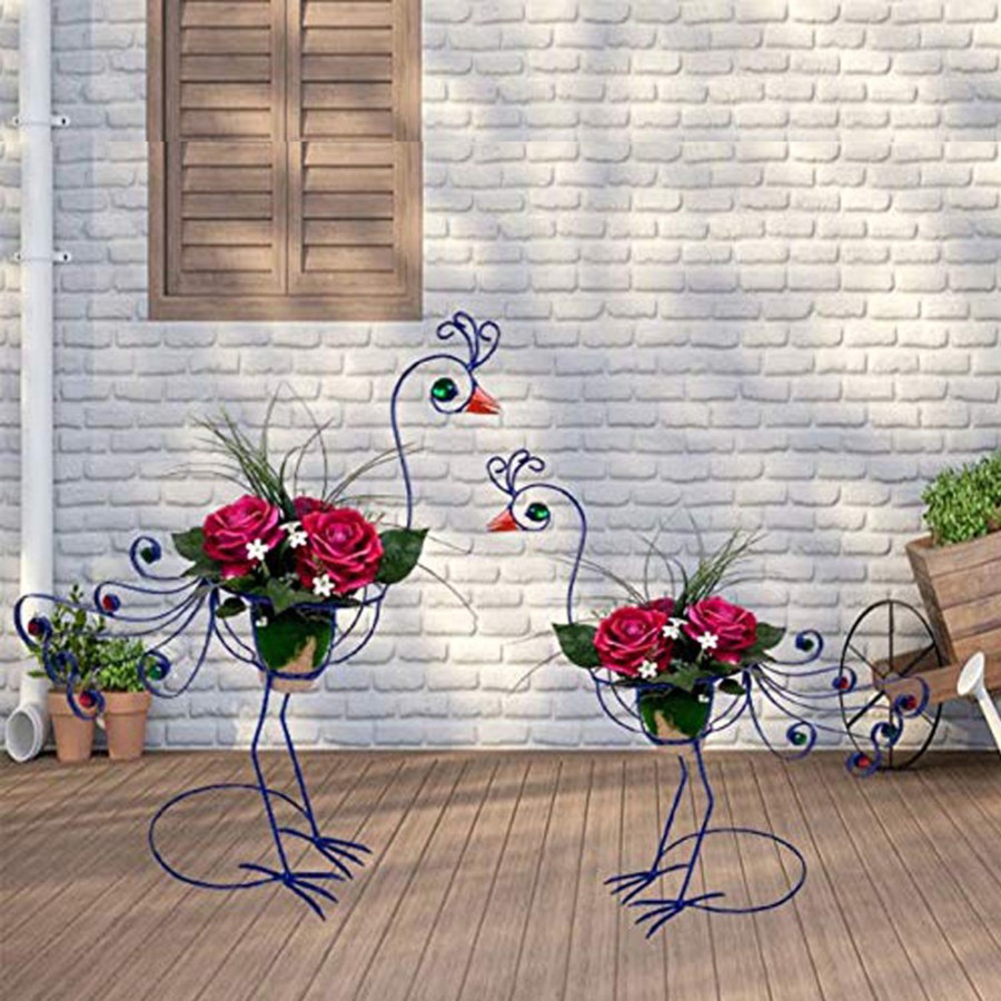 Garden Planters Wonderland | ( Set Of 2) Metal Peacock Planter For Home, Garden And Balcony Decoration