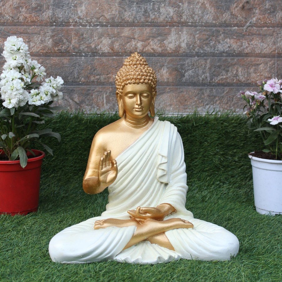 Garden Decor Wonderland Garden Statues | Wonderland Resin 14 '' Buddha (Golden Body & Seagreen) (Aashirwad)