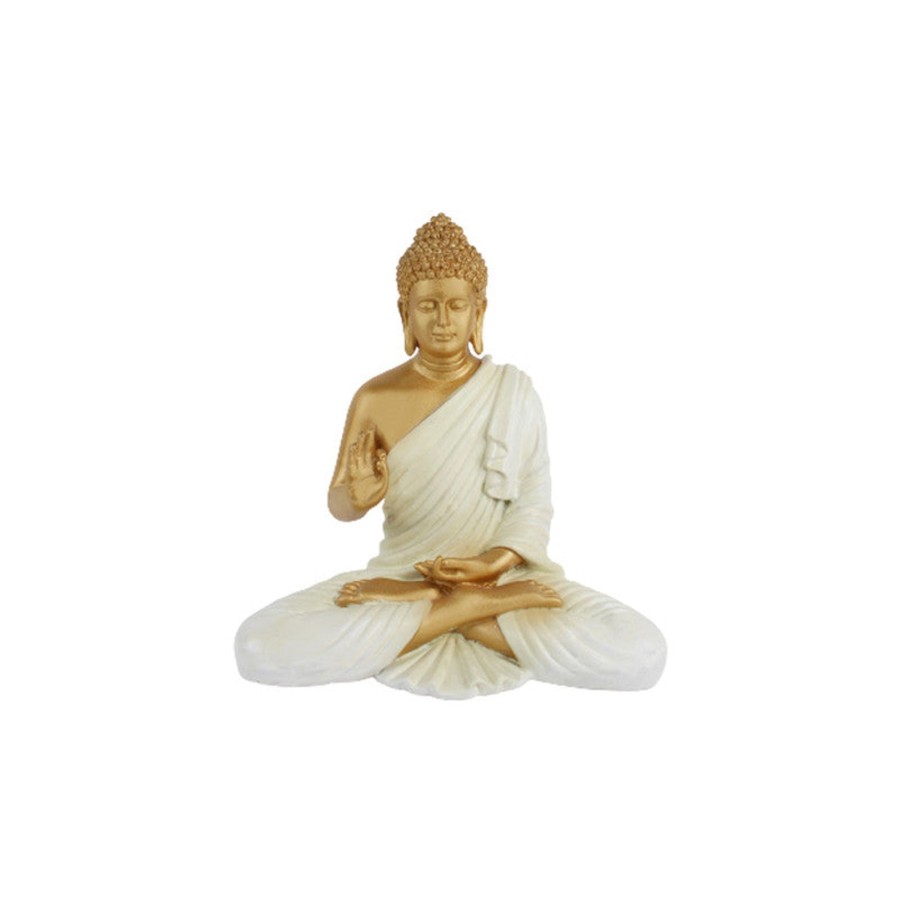 Garden Decor Wonderland Garden Statues | Wonderland Resin 14 '' Buddha (Golden Body & Seagreen) (Aashirwad)