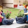 Garden Planters Wonderland | (Set Of 2) Boy & Girl With Duck Pot Planter For Garden Decoration