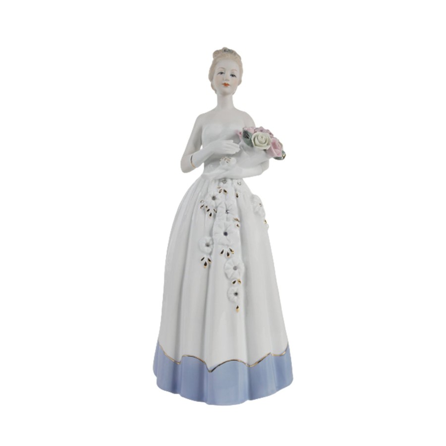 Home Decor Wonderland Human Figurine | Victoria Lady Fine Porcelain Figurine With Bouquet Of Flowers, Showpiece