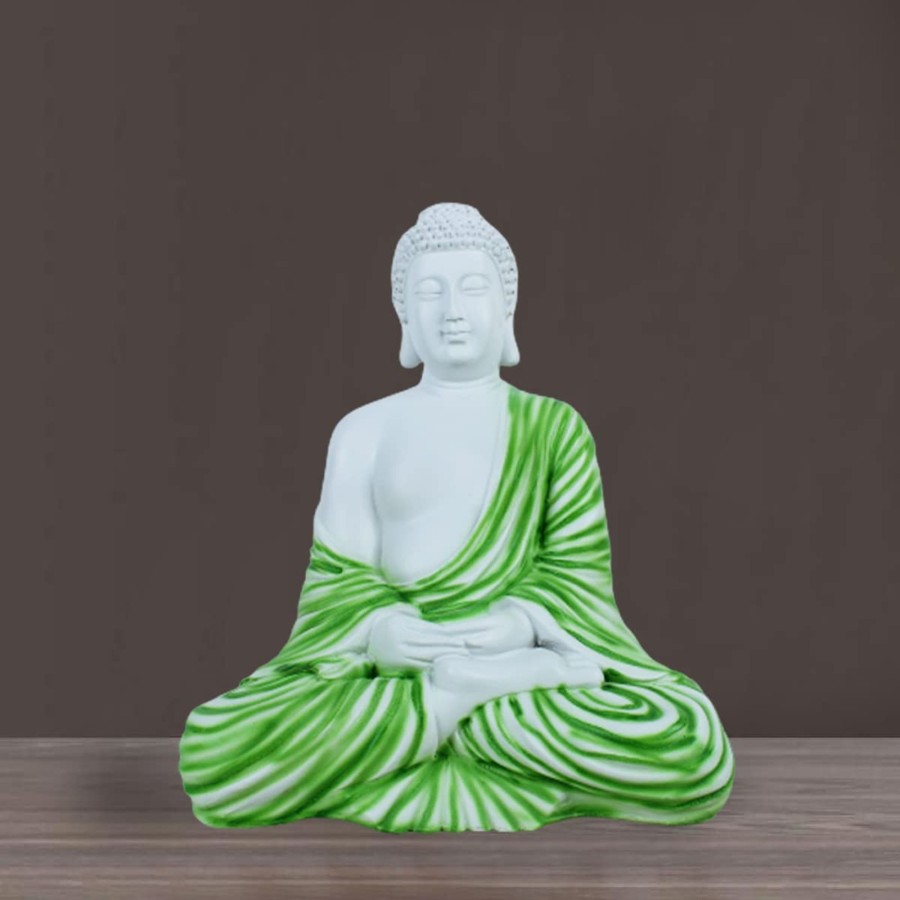 Garden Decor Wonderland Buddha And Monk Statue | 14 Inch Buddha Statue For Home And Garden Decoration (Green)