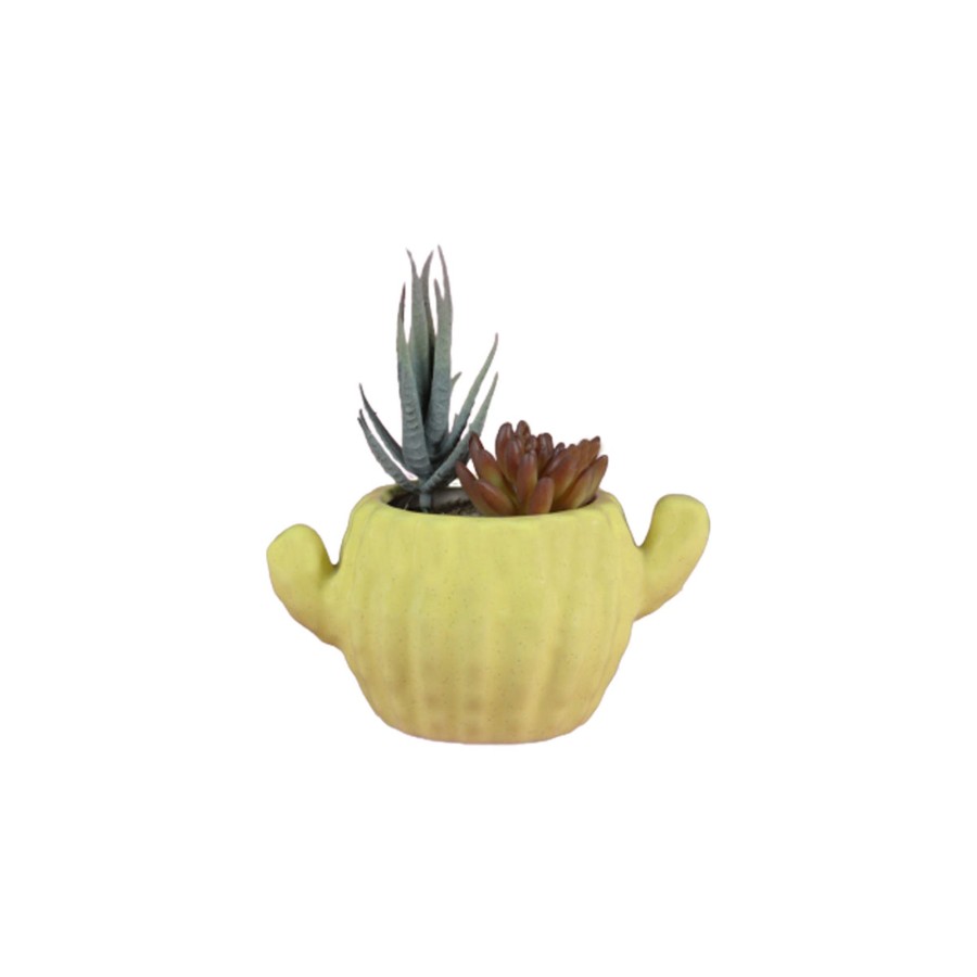 Garden Planters Wonderland | Cactus Shape Ceramic Planter For Home And Garden Decoration (Yellow)