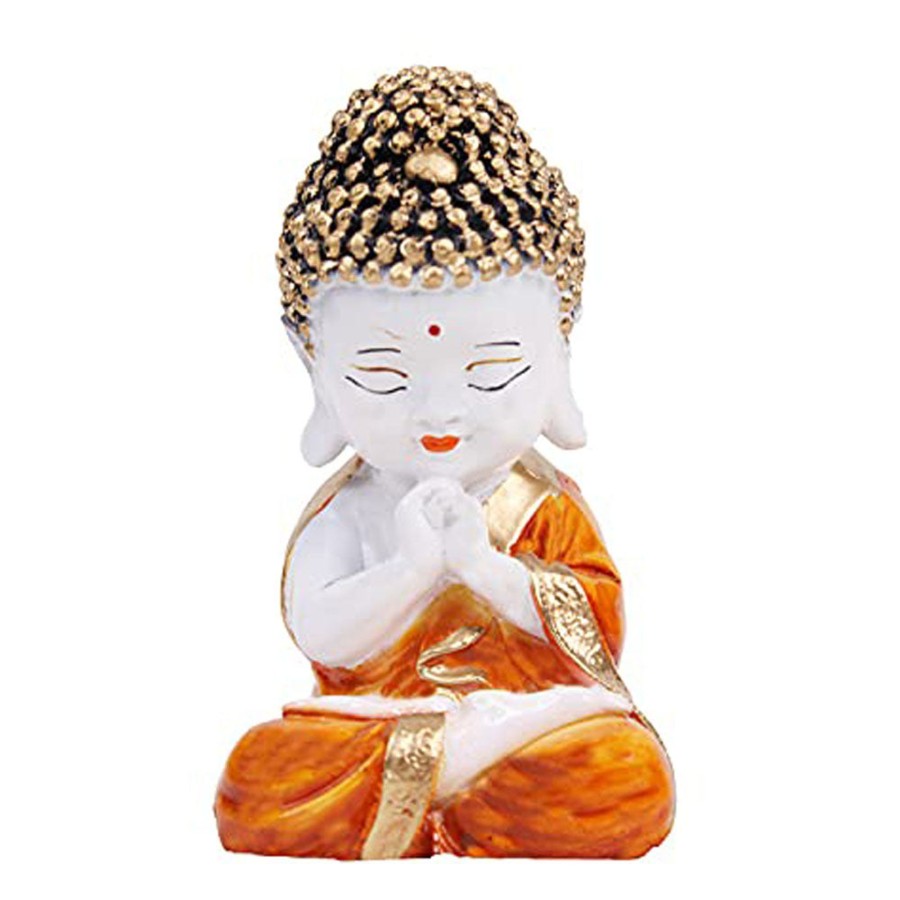 Miniature Fairy Garden Wonderland | Small Buddha Statue For Home Decoration (Orange)