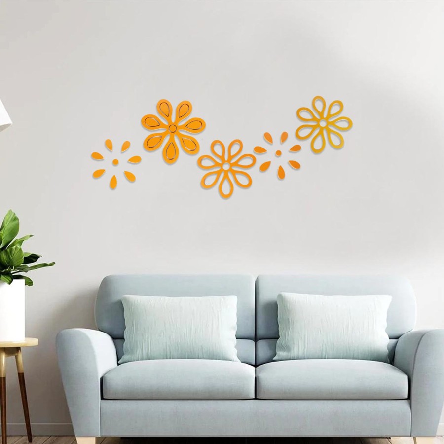 Gifts Wonderland | Flower Shaped 3D Flowers Wall Stickers For Diy Home Decoration - Orange