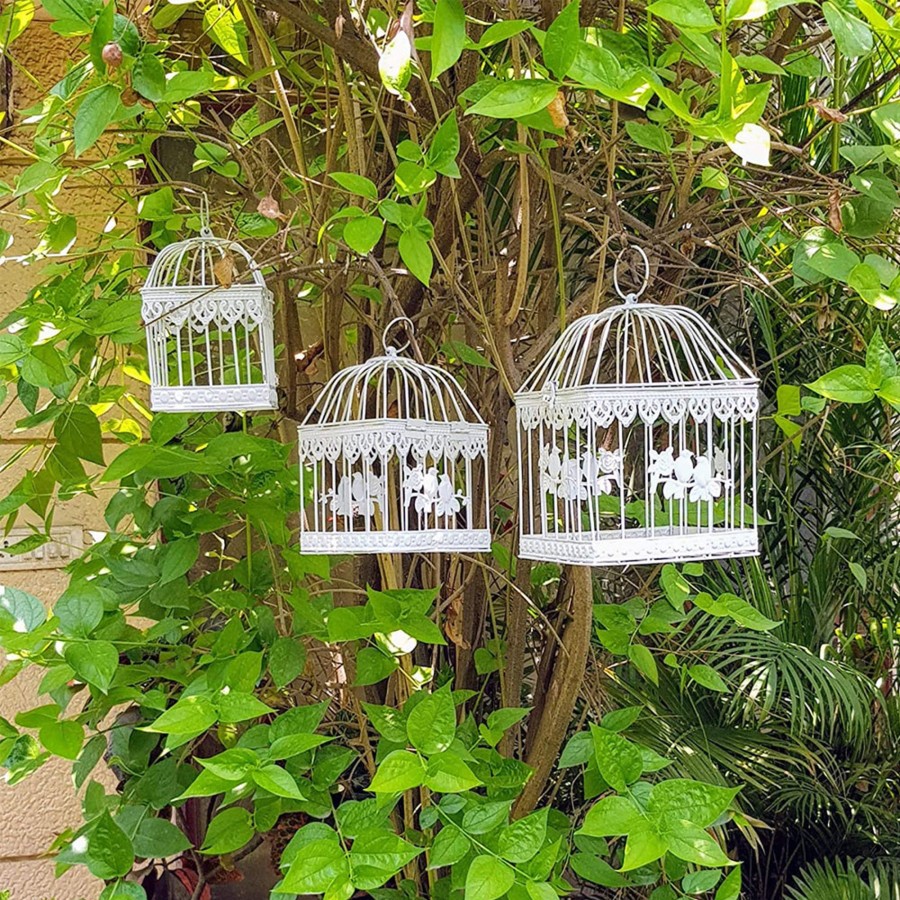 Garden Decor Wonderland Metal Yard Art | (Set Of 3) Metal Square Bird Cages For Home And Balcony Decoration