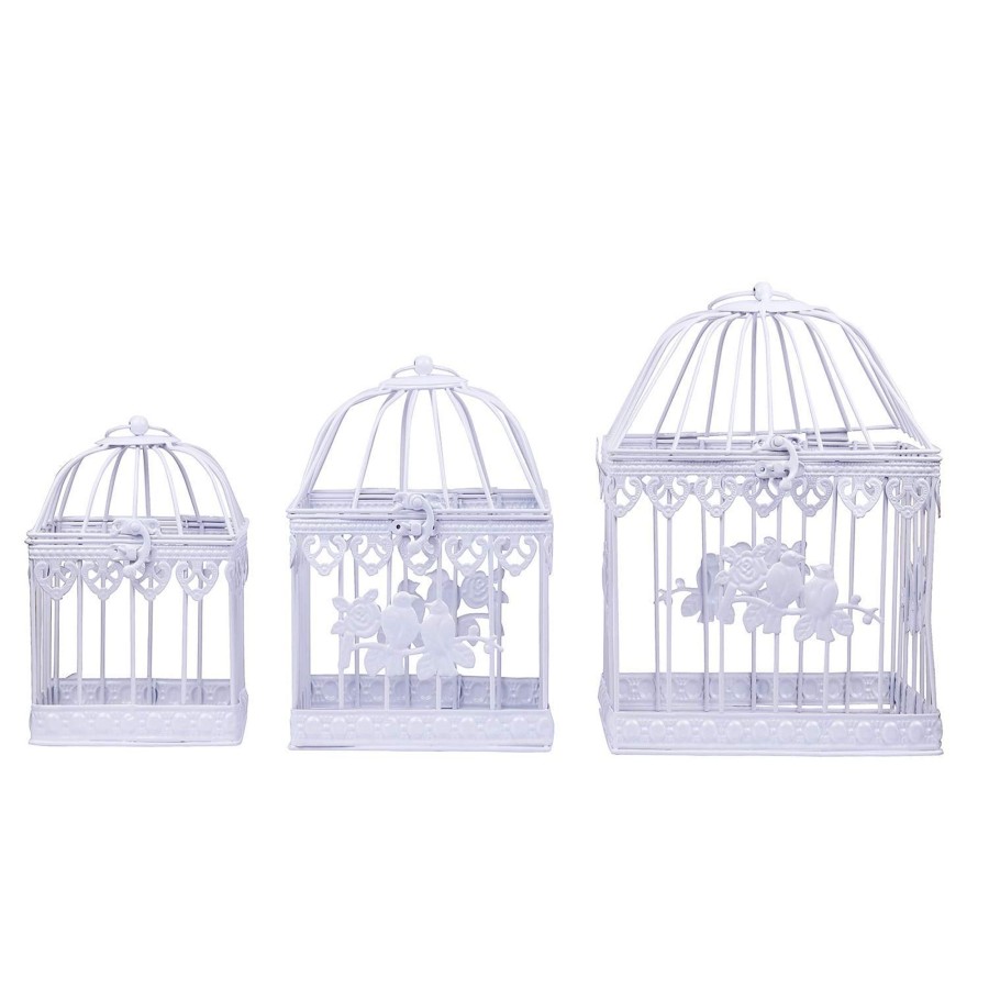 Garden Decor Wonderland Metal Yard Art | (Set Of 3) Metal Square Bird Cages For Home And Balcony Decoration