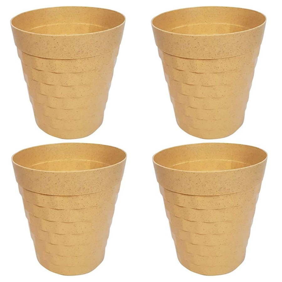 Garden Planters Wonderland | (Set Of 4 ) 12 Inches Brix Pots Outdoor Pots (Set Of 4) (Beige)