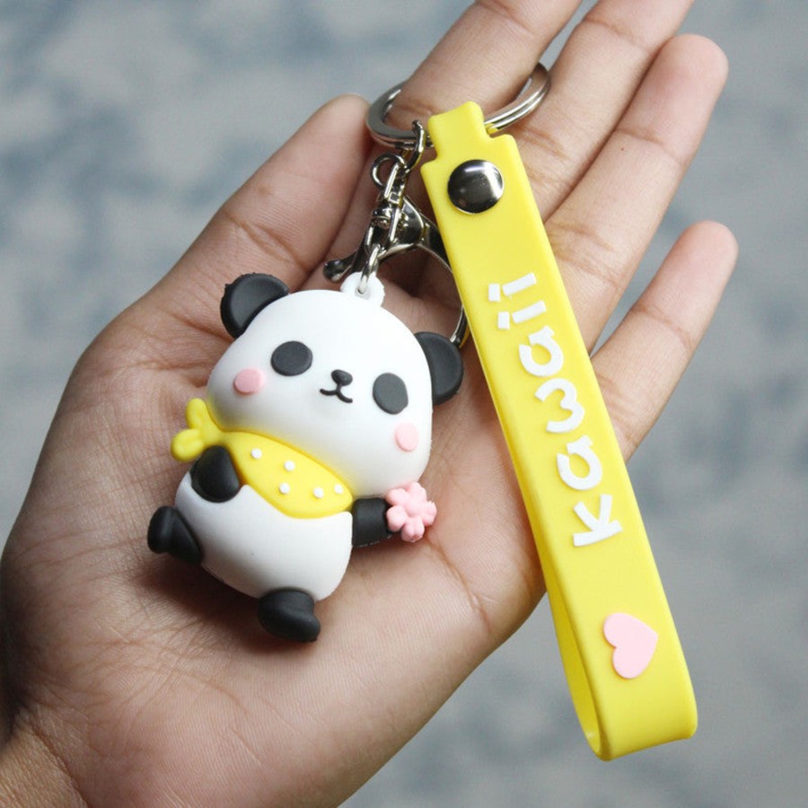 Gifts Wonderland | Wonderland Cute Panda Keychain In Yellow 2-In-1 Cartoon Style Keychain And Bag Charms Fun And Functional Accessories For Bags And Keys