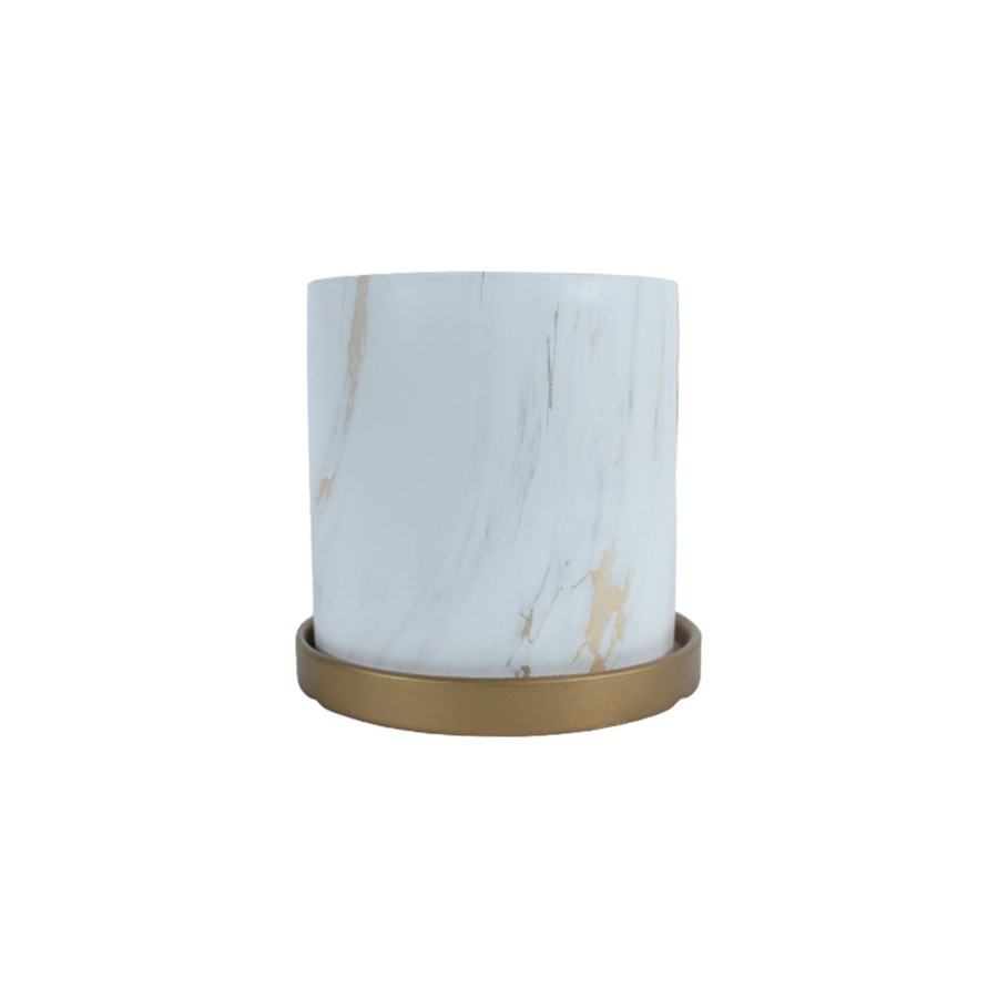 Garden Planters Wonderland | Ceramic White Marble Pot With Plate