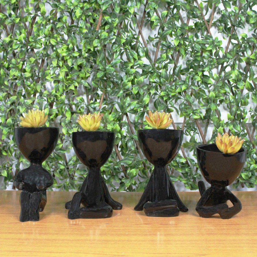 Garden Planters Wonderland | (Set Of 4) Yoga Planter For Home Decoration (Black)