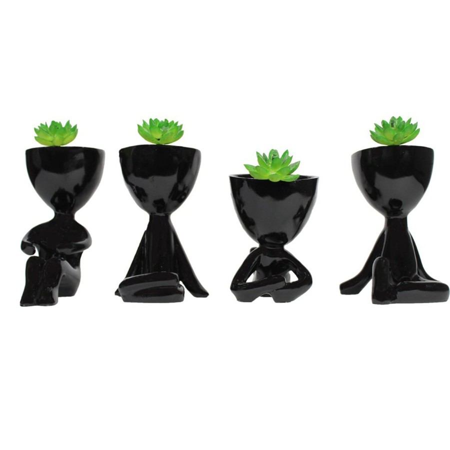 Garden Planters Wonderland | (Set Of 4) Yoga Planter For Home Decoration (Black)