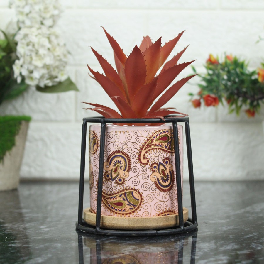 Garden Planters Wonderland | Small Marble Pink Ceramic Pot With Succulent Flower