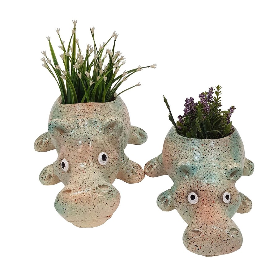 Garden Decor Wonderland Garden Arts and Craft Garden Statues | (Set Of 2) Hippo Planter Set For Garden Decor