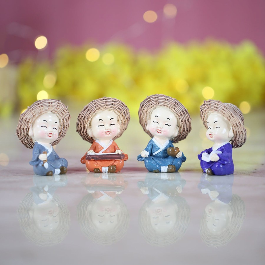 Miniature Fairy Garden Wonderland | Wonderland ( Set Of 4) 2.3 Inch Height Four Sitting Musician Monk