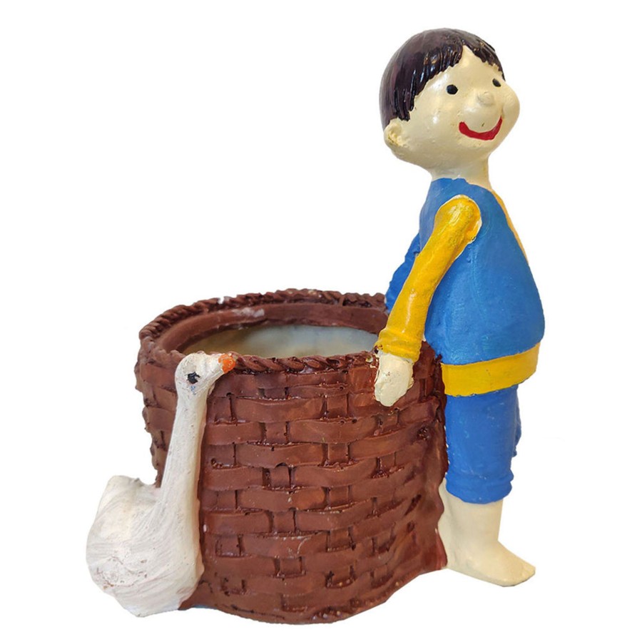 Garden Planters Wonderland | Boy With Duck & Basket Succulent Planter For Home Decoration