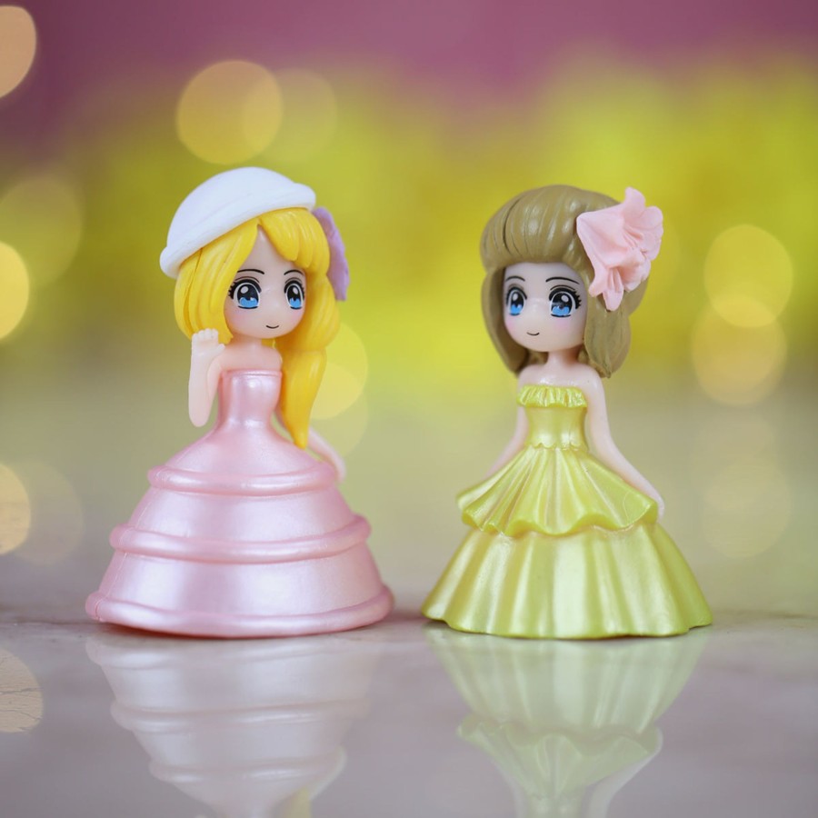 Miniature Fairy Garden Wonderland | Wonderland Miniature Toys Dressed Girls - Pink + Yellow