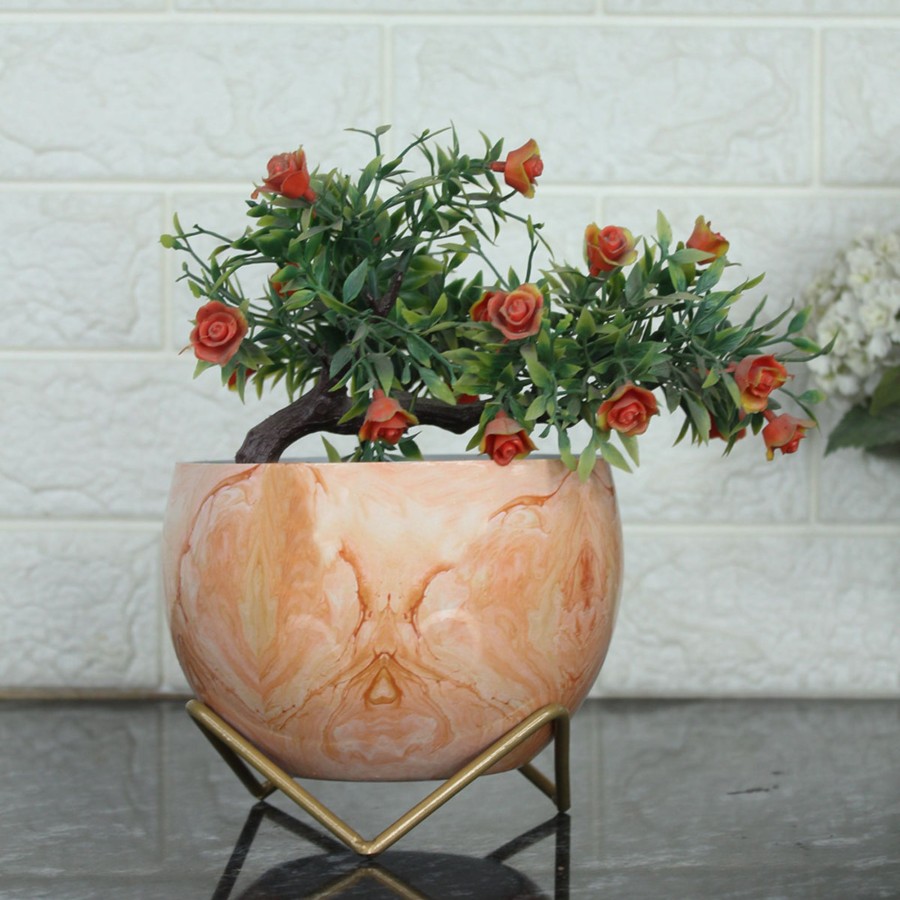 Garden Planters Wonderland | Marble Orange Metal Pot