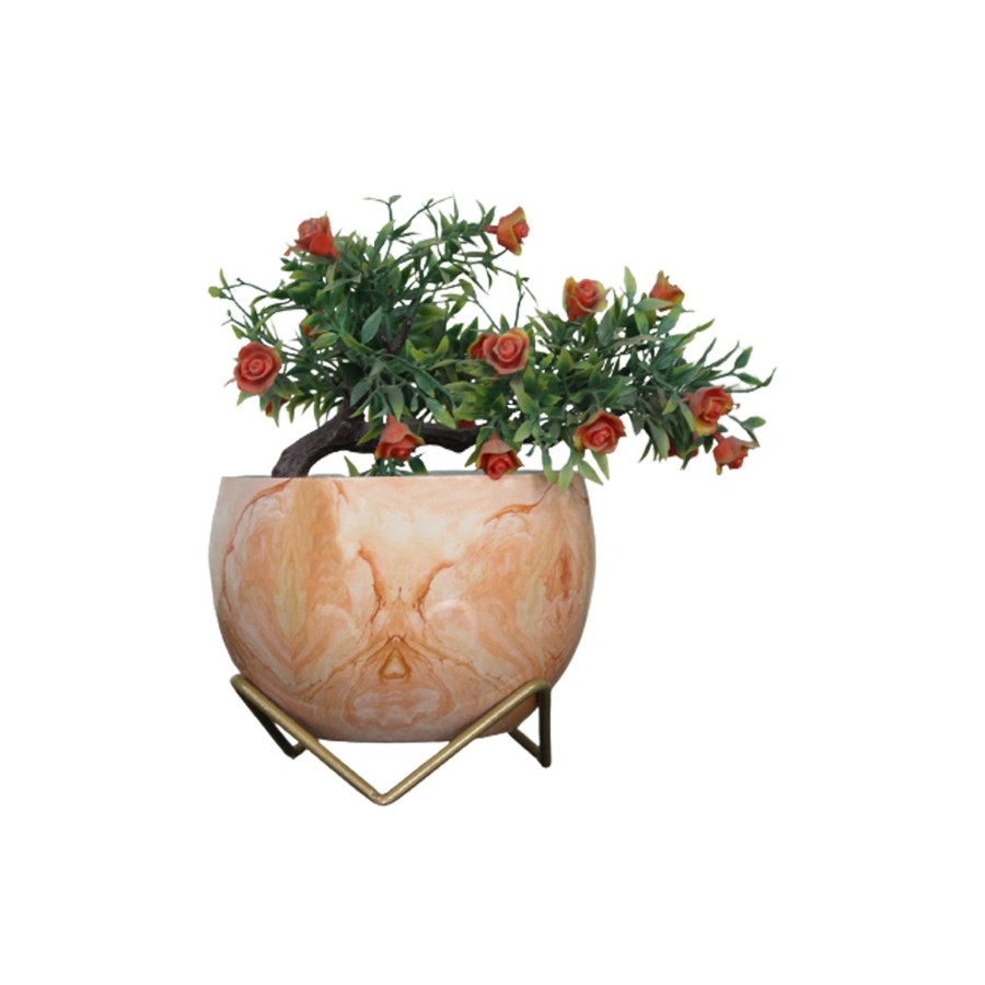 Garden Planters Wonderland | Marble Orange Metal Pot