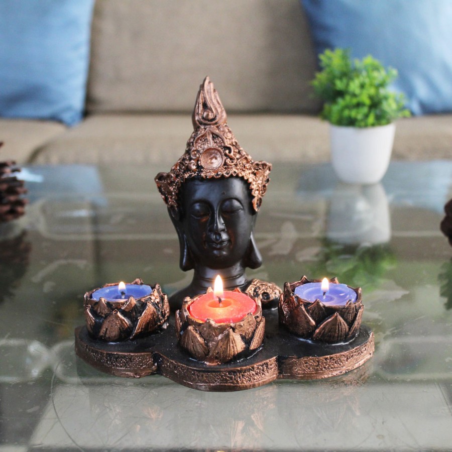 Home Decor Wonderland Table Top Decor | Wonderland Buddha Idol Statue Showpiece With Candle Holder For Living Room Home Decor And