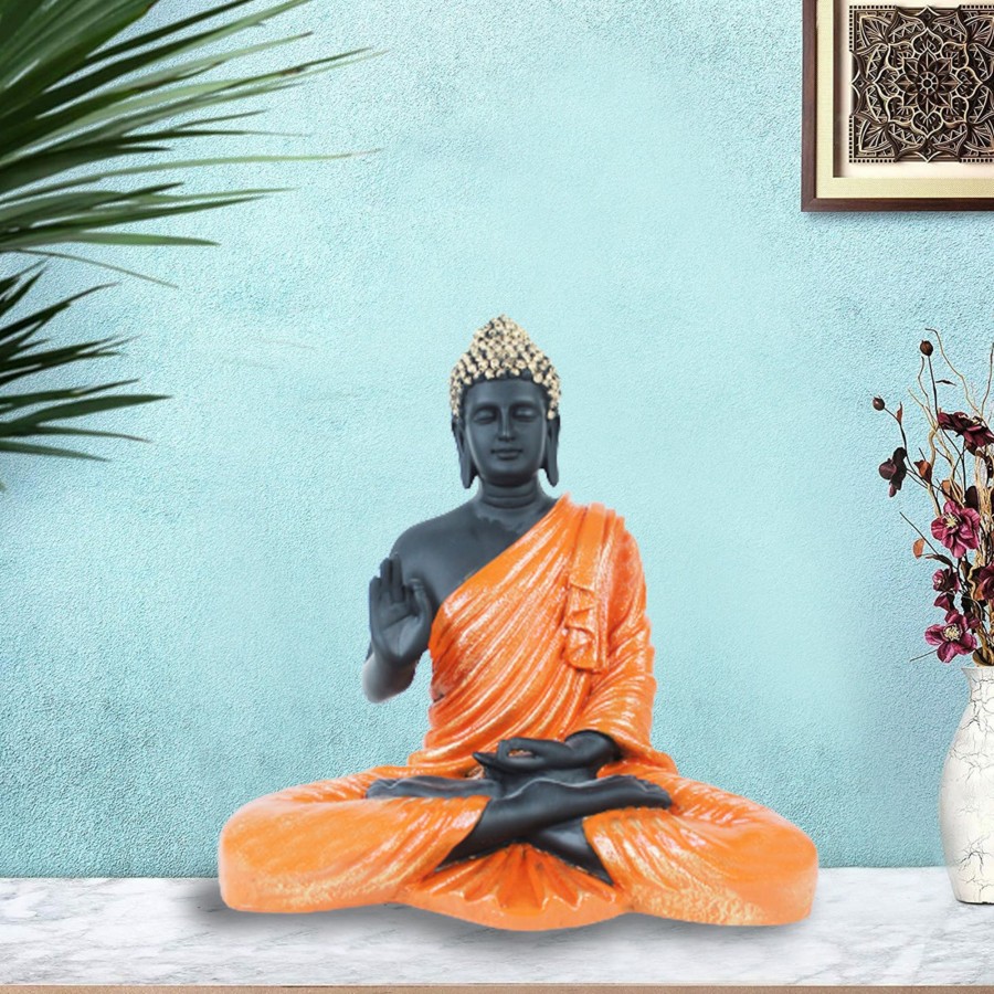 Garden Decor Wonderland Garden Statues | 14 Inches Buddha Statue For Home Decoration (Orange & Black)