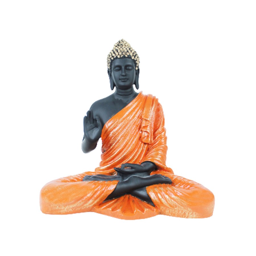 Garden Decor Wonderland Garden Statues | 14 Inches Buddha Statue For Home Decoration (Orange & Black)