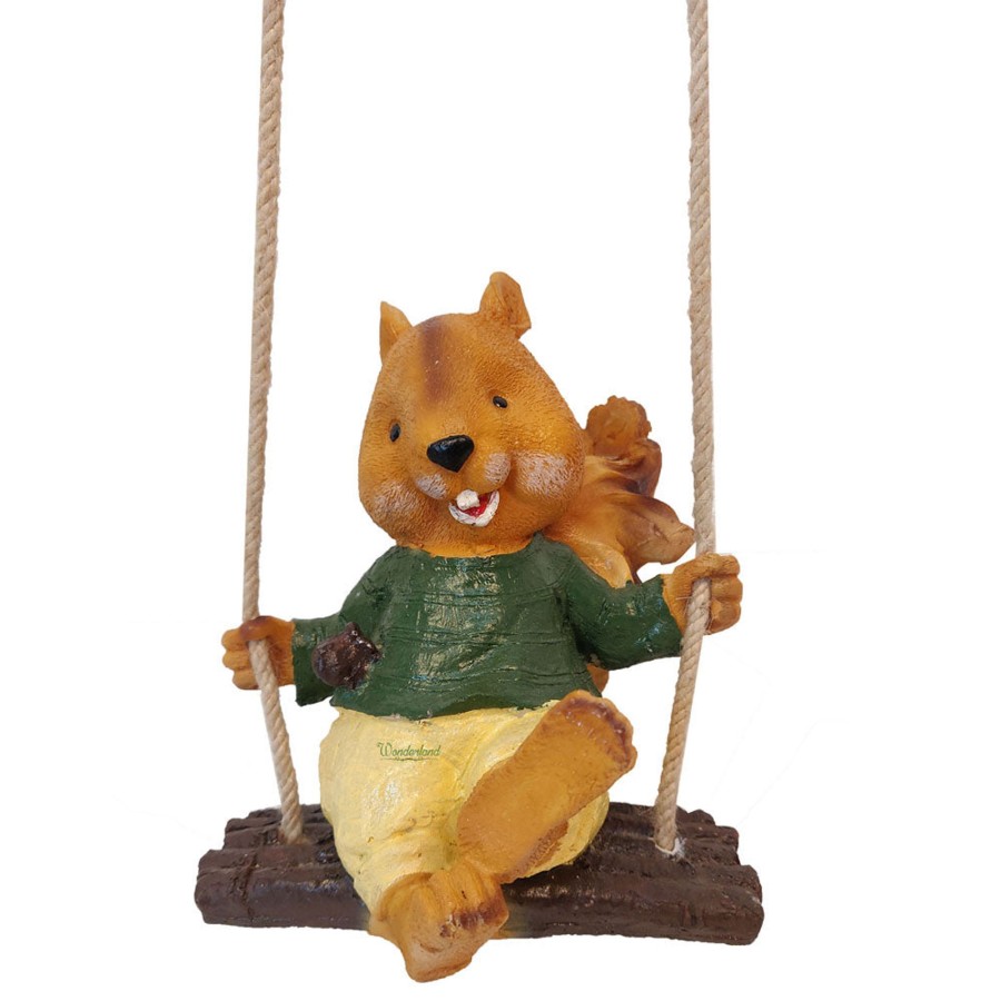 Garden Decor Wonderland Garden Statues | Hanging Squirrel Boy Swinging Statue For Garden Decoration (Brown)