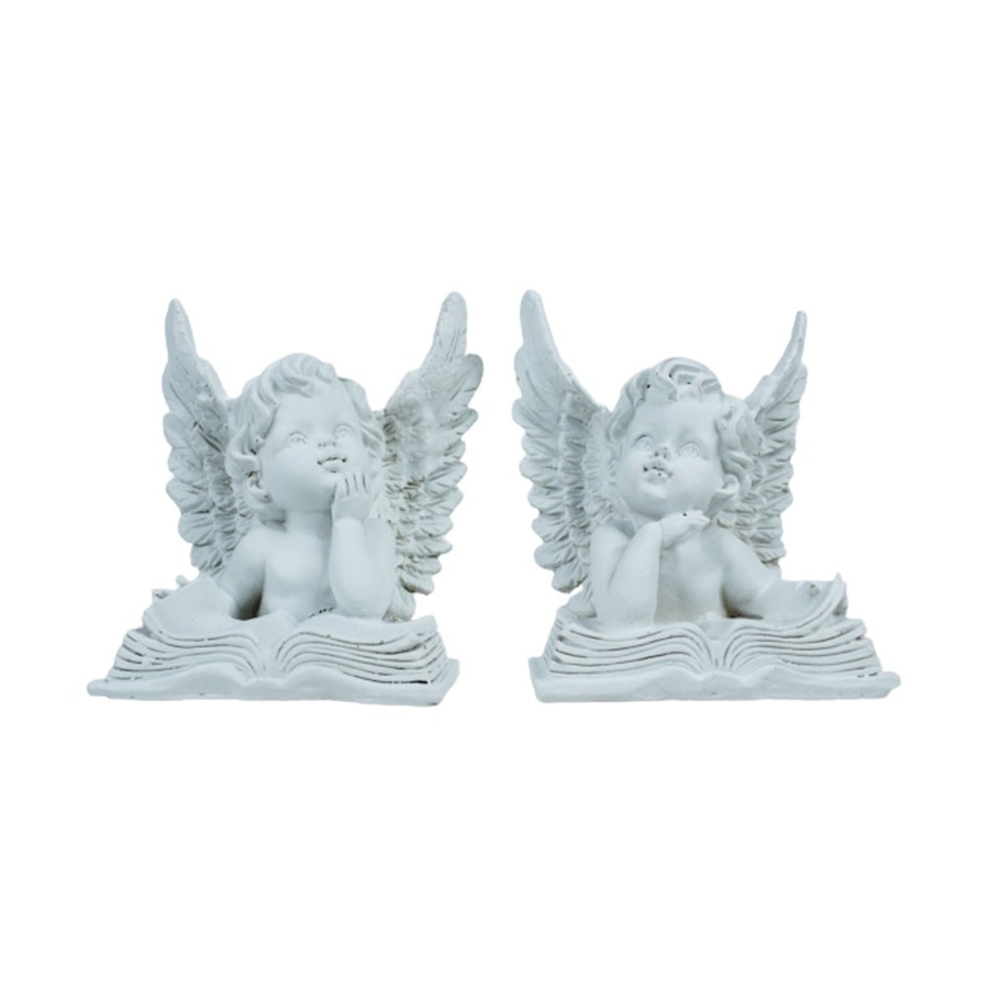 Home Decor Wonderland Table Top Decor | (Set Of 2) Angels Statue With Big Wings & Book