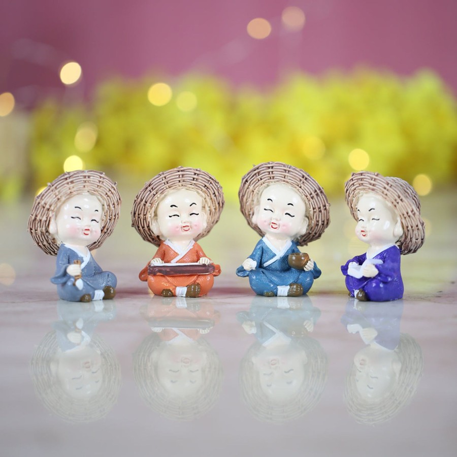 Garden Decor Wonderland Buddha And Monk Statue | Wonderland ( Set Of 4) 2.3 Inch Height Four Sitting Musician Monk