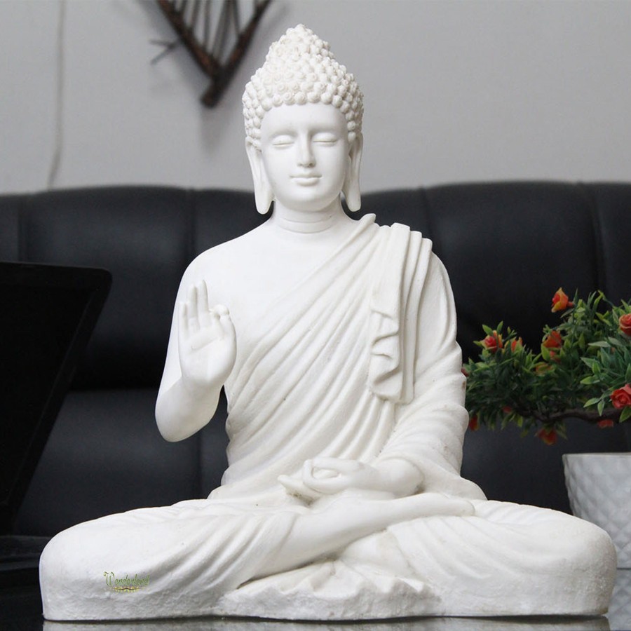 Garden Decor Wonderland Garden Statues | 14 Inch Buddha Statue For Home And Garden Decoration (White)