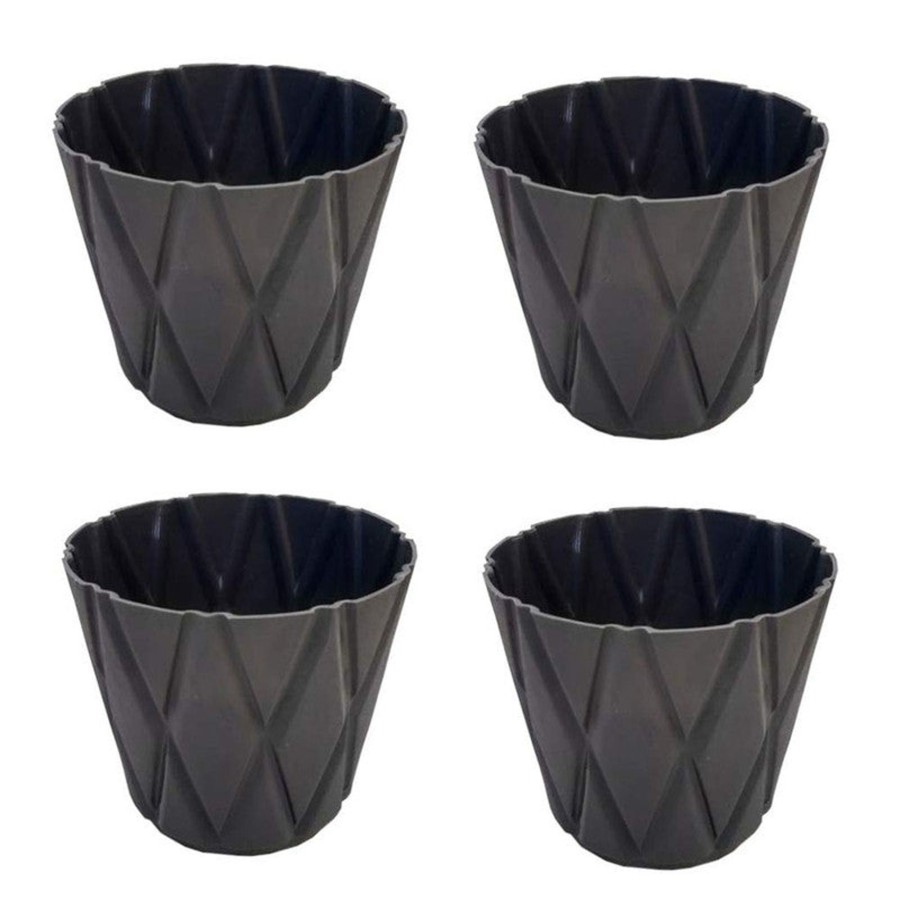 Garden Planters Wonderland | (Set Of 4) 4 X 4" Solitaire Pot For Home Garden, Black