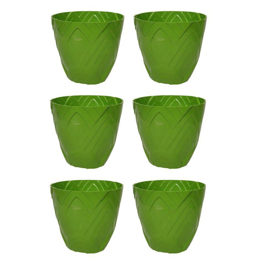 Garden Planters Wonderland | Set Of 6 : Green Lotus 8 Inches Pp/ Pvc / High Quality Plastic Planter