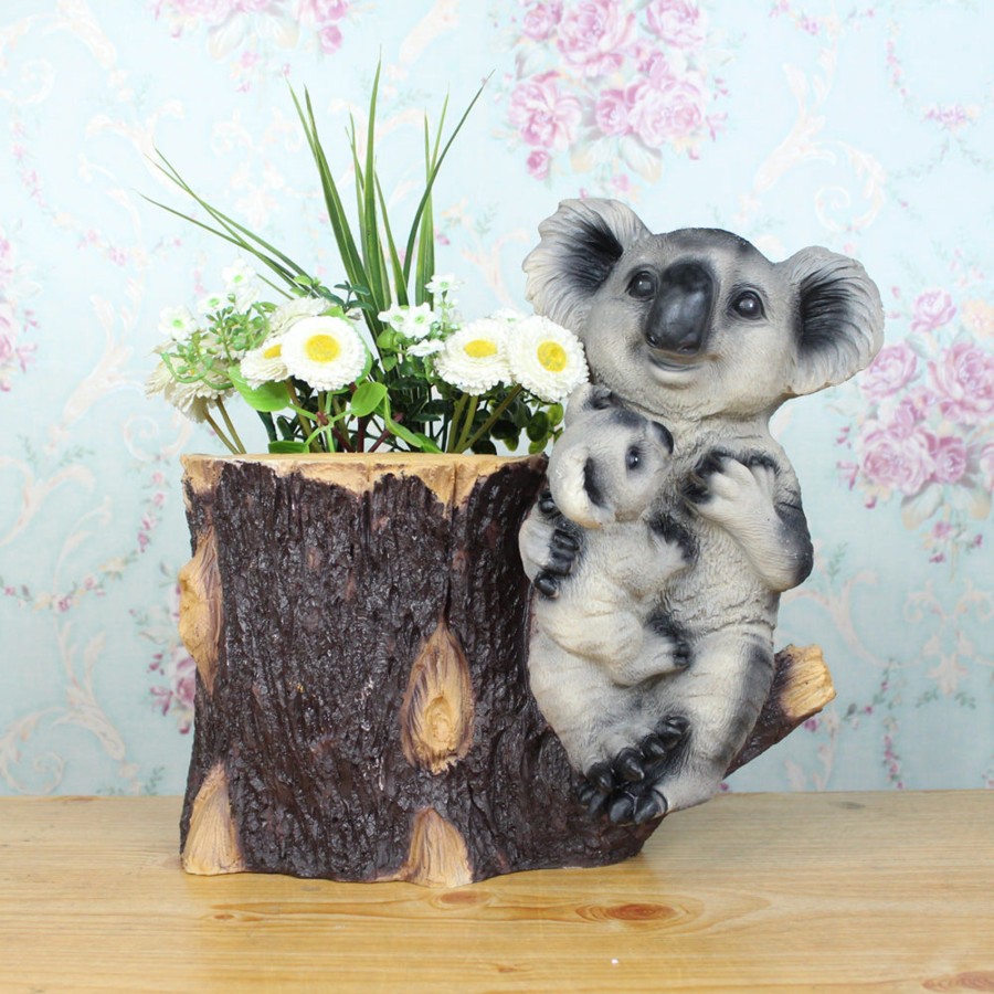 Garden Planters Wonderland | Mother And Baby Koala With Trunk Planter For Garden Decoration