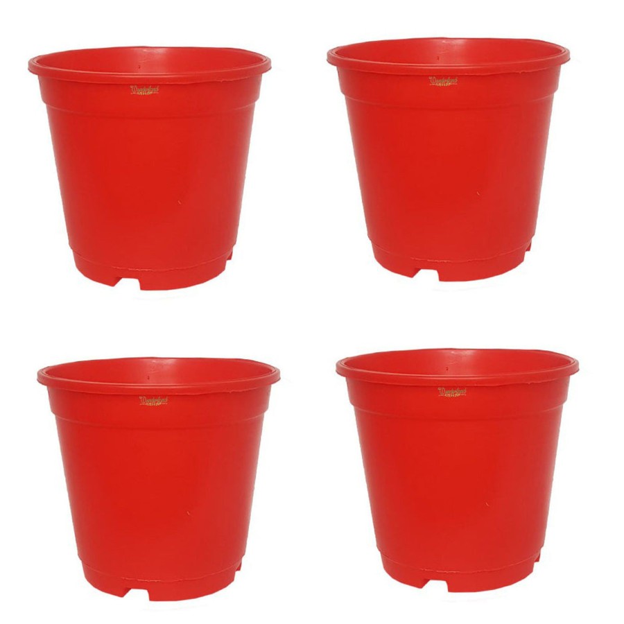 Garden Planters Wonderland | 6 Inch Set Of 4 Small Plastic Pots For Outdoors ( Plastic Pots For Home Plants) (Red)