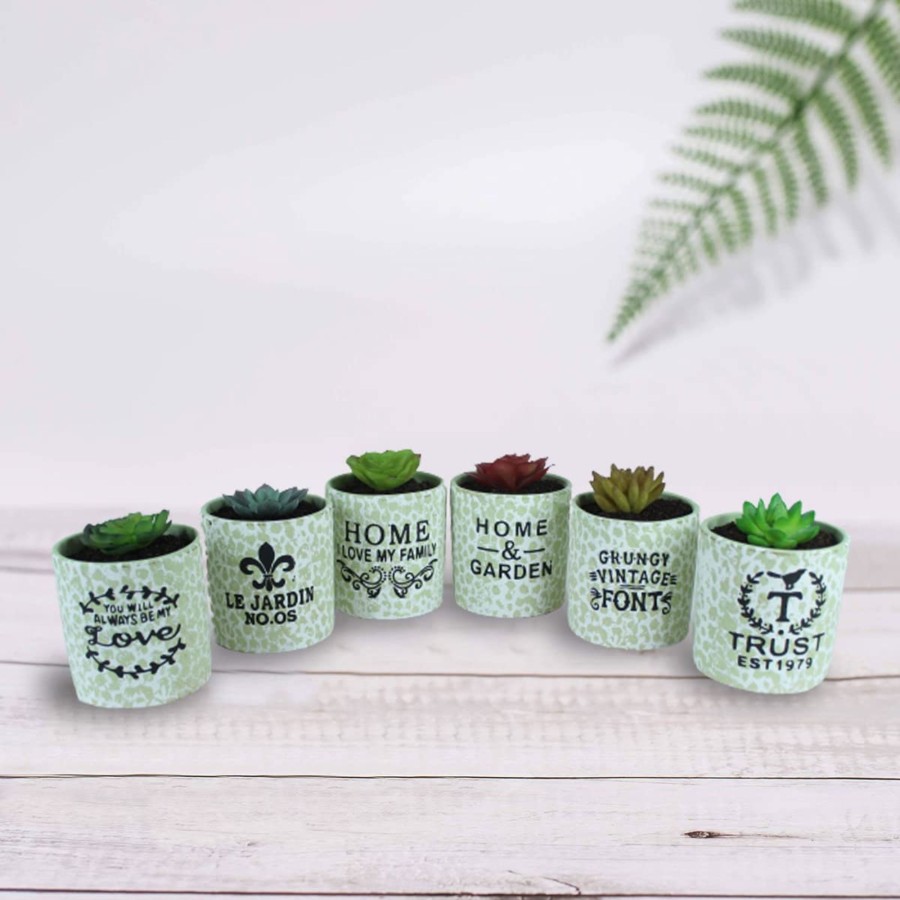 Garden Planters Wonderland | (Set Of 6) Imported Printed Big Pot For Home Decoration (Green)