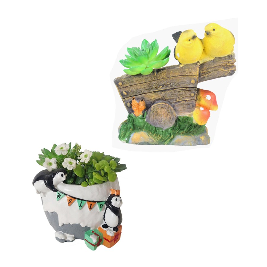 Garden Planters Wonderland | (Set Of 2) Two Bird & Penguin Succulent Pot