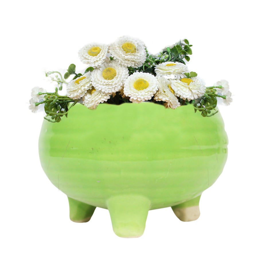 Garden Planters Wonderland | 3 Leg Bowl Ceramic Pots For Home Decoration (Green)