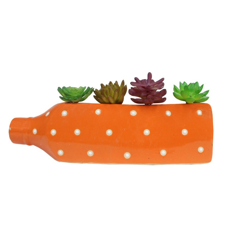 Garden Planters Wonderland | Ceramic Big Orange Dot Bottle Planter For Home Decoration (Orange)