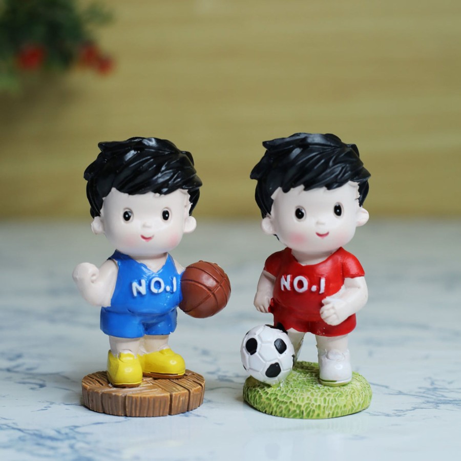 Miniature Fairy Garden Wonderland | Wonderland (Set Of 2 )Sport Boy (Basket Ball & Football) Miniature| Figurine Statue| Home Decor| Gift Articles | Gift Item