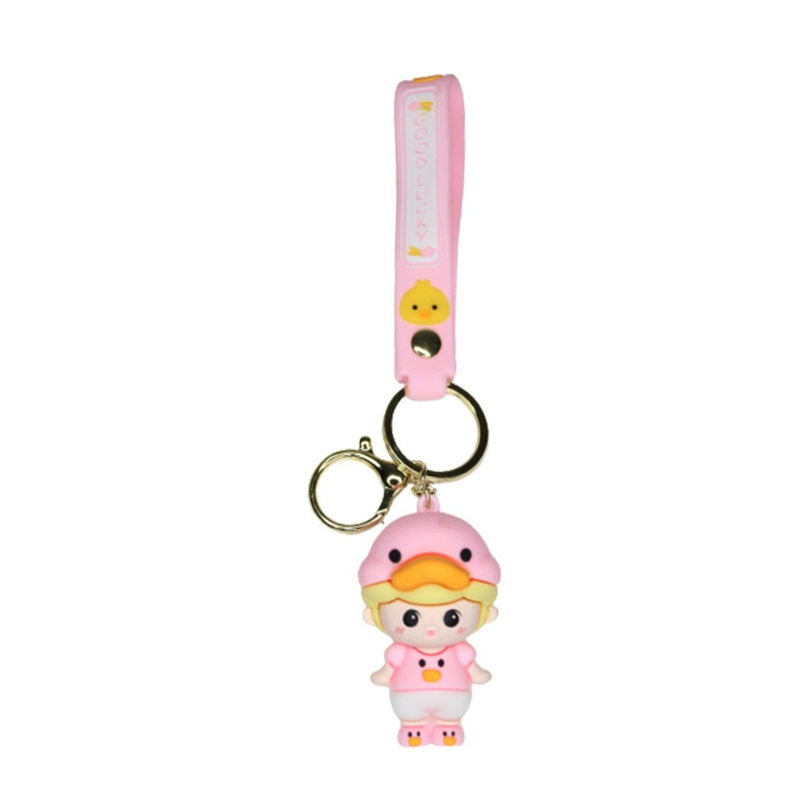 Gifts Wonderland Garden Arts and Craft | Duck Shape Doll Cartoon Style Keychain With Band ( Yellow And Pink)